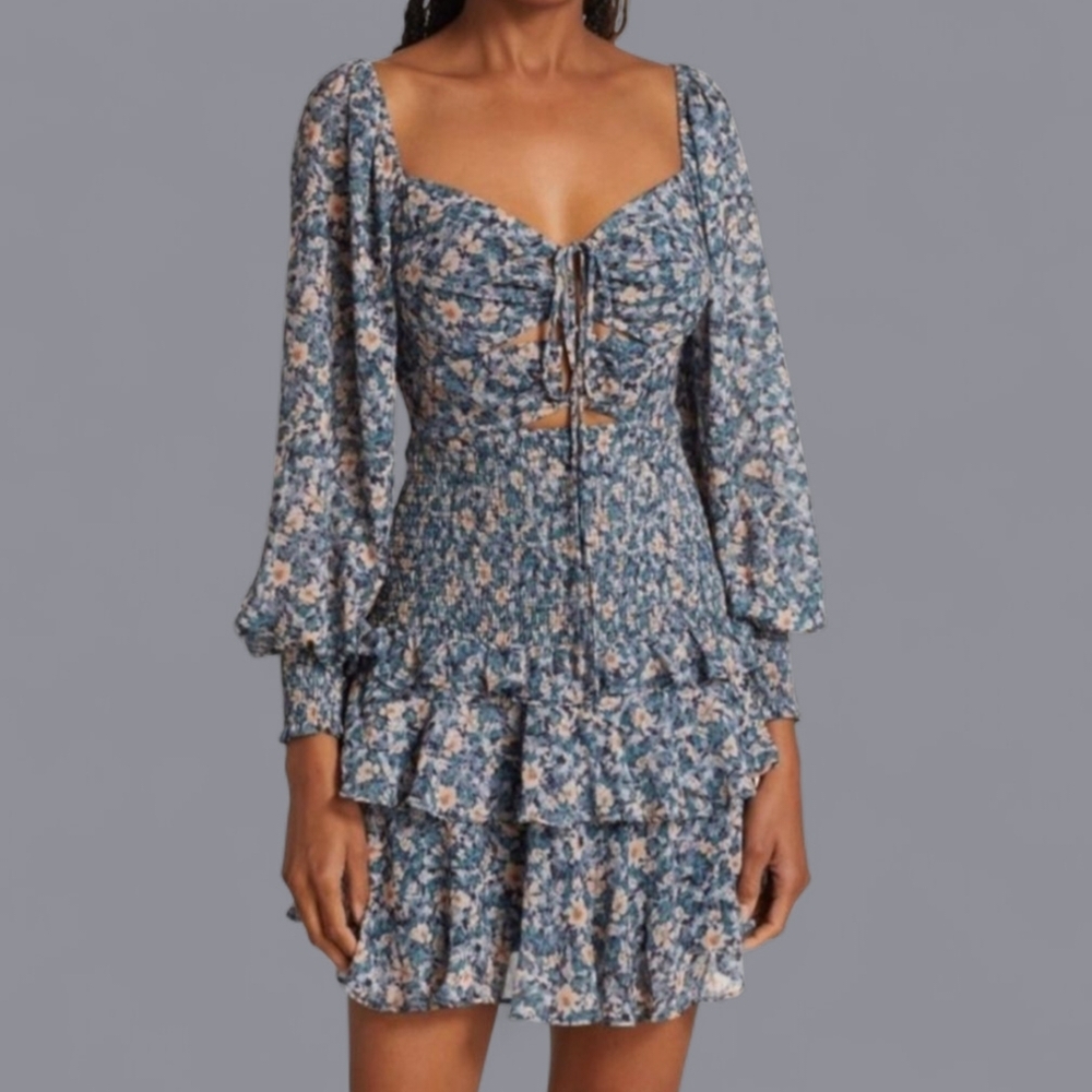 Floral Blue Ruffle Dress